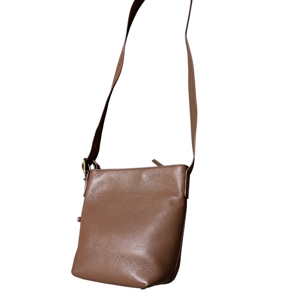 Quince Cognac Brown Leather Crossbody Bag Adjustable Strap Minimalist Bucket - Picture 3 of 8